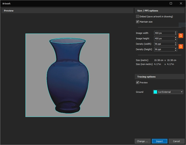 Trace Artwork function allows paths to be generated from imported images